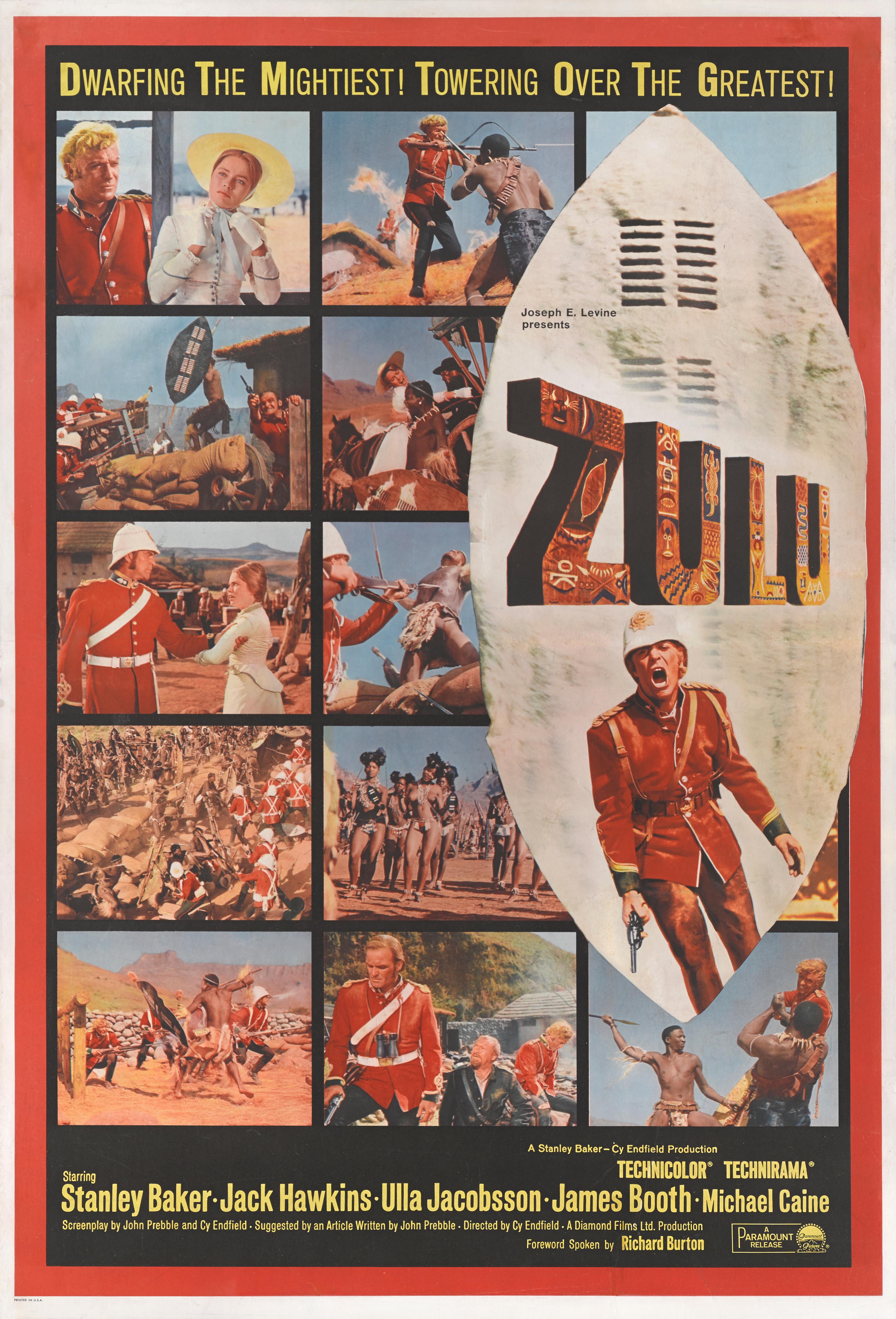 Original US special style movie poster used in the cinemars that premiered the film in1964. This Zulu poster is the only one that shows these different scenes
from the film.