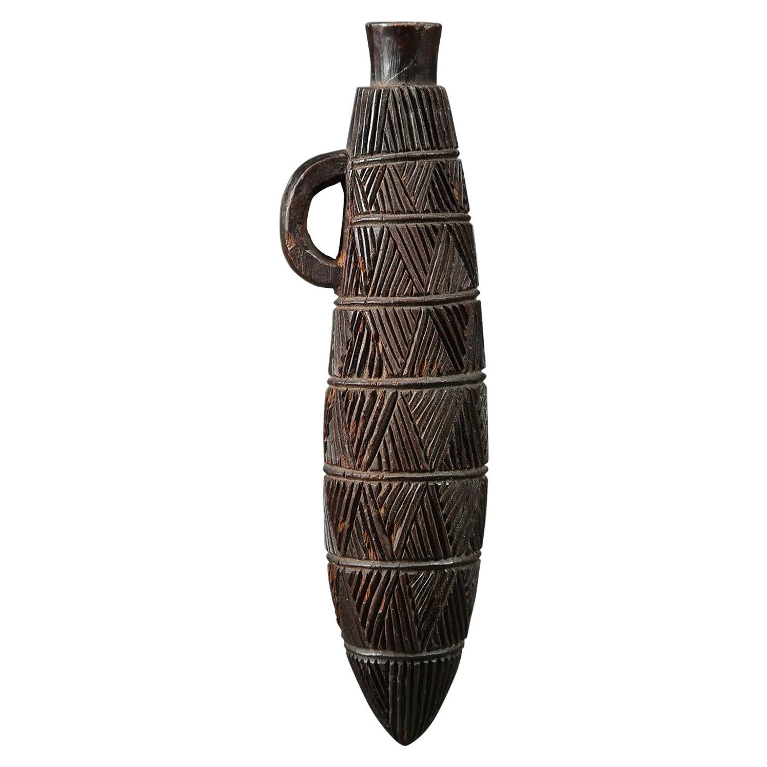 Zulu Tribal Carved Wood Snuff Container, South Africa Finely Carved Incised For Sale