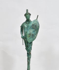 Zulu Warrior Sculpture in Bronze Verdigris - Limited Edition Bronze Sculpture