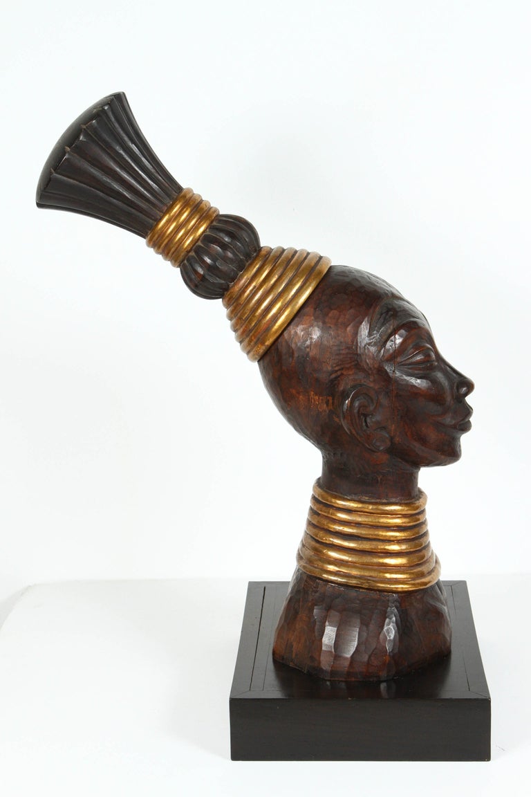 South African Zulu Wooden Tribal Contemporary Sculpture of Black African Queen For Sale