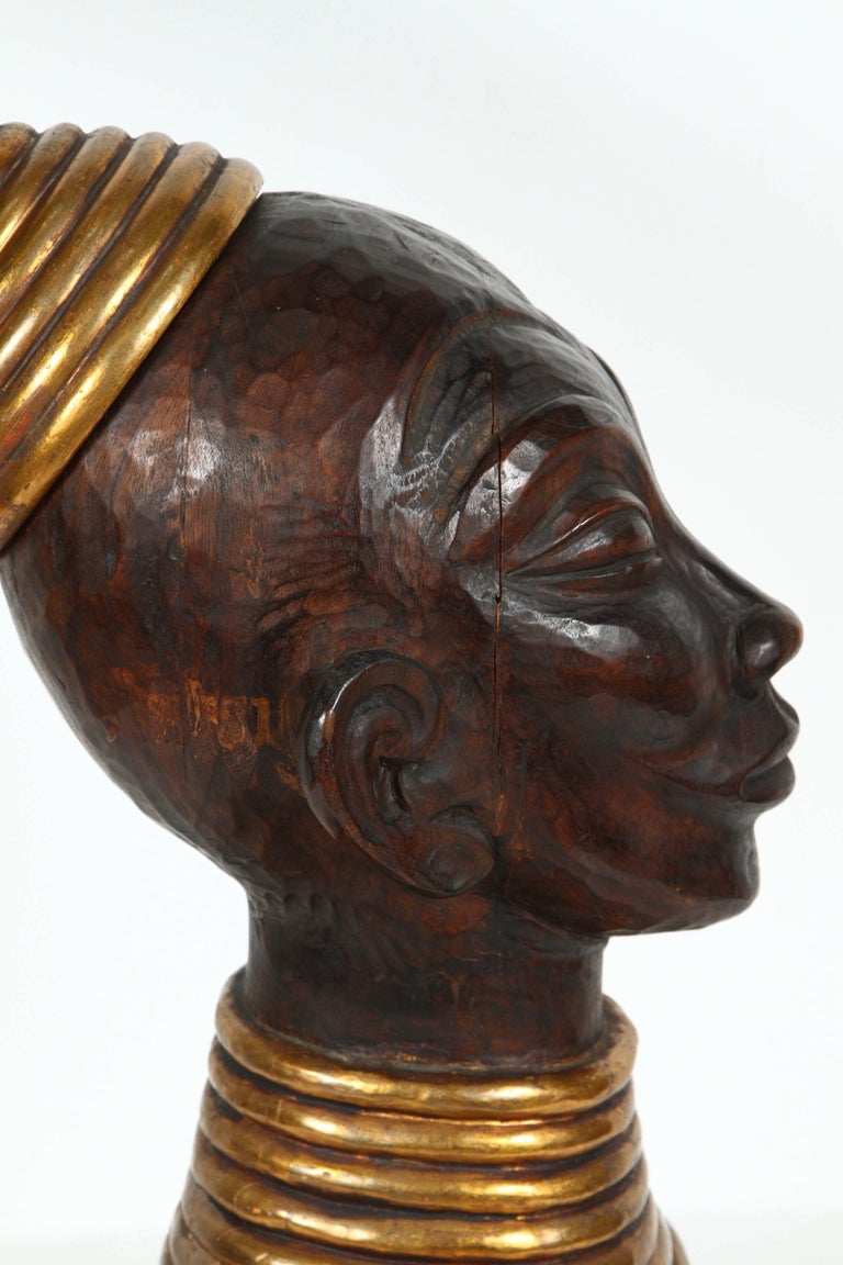 Zulu Wooden Tribal Contemporary Sculpture of Black African Bust For