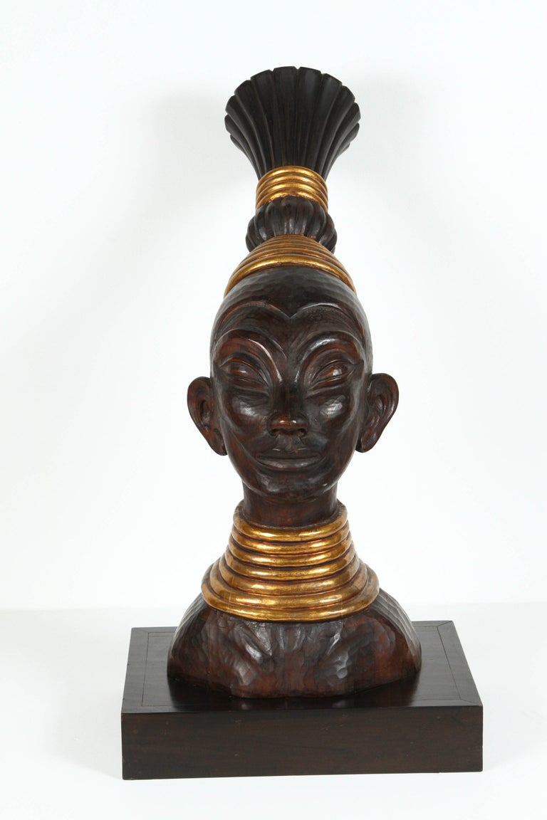 20th Century Zulu Wooden Tribal Contemporary Sculpture of Black African Queen For Sale