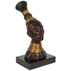 Sculpture tribale contemporaine Zulu en bois de la reine africaine noire