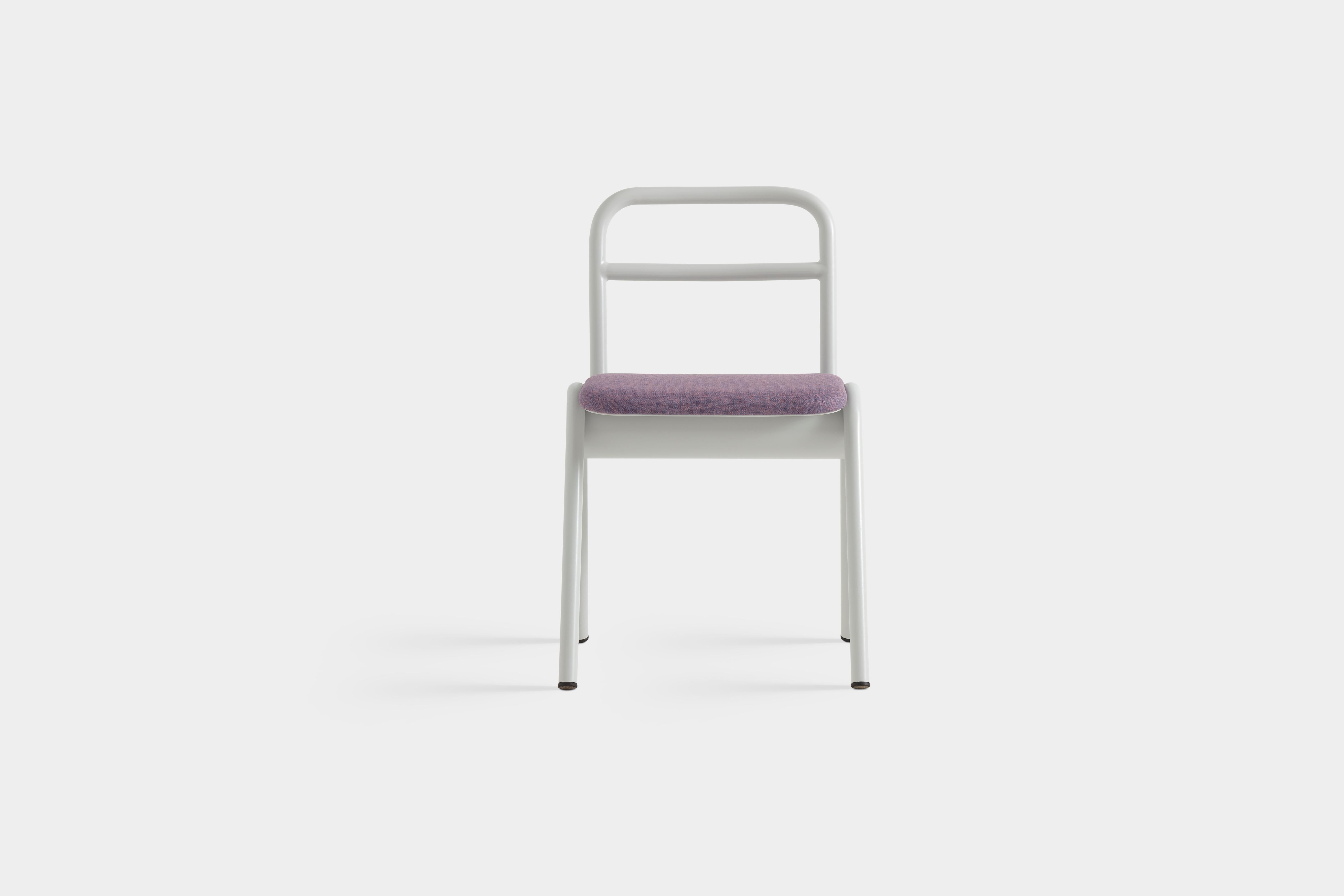 ZUM Chair by Pepe Albargues
Designed By Carlos Jiménez 
Dimensions: D 50 x W 49 x D 80 cm.
Materials: Aluminum, foam, plywood and upholstery.

Curved plywood seat. Aluminum structure lacquered any RAL colour. Foam CMHR (high resilience and flame