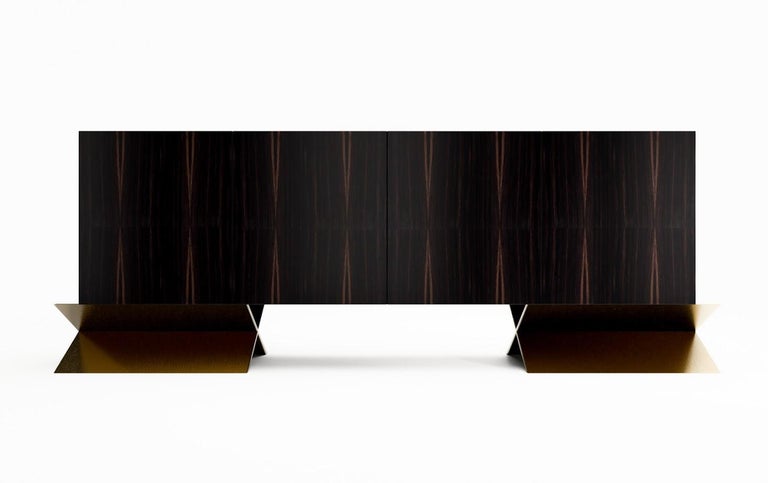 Italian ZUMA CREDENZA - Modern Design with High Gloss Wood Finish and Metallic Base