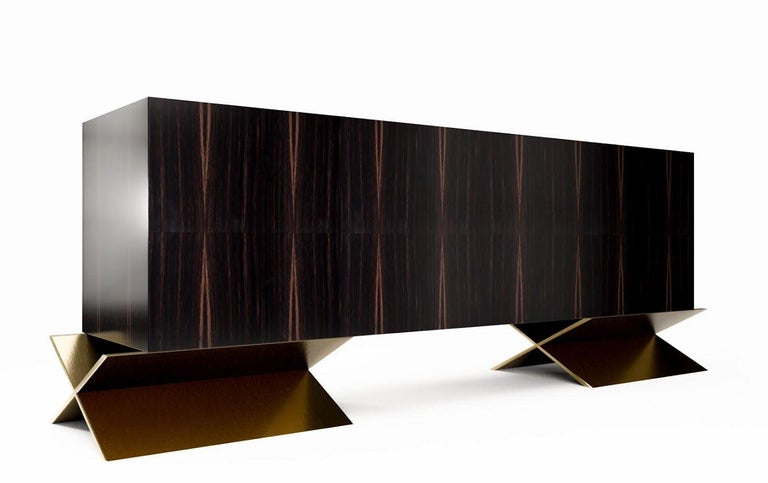 Lacquered ZUMA CREDENZA - Modern Design with High Gloss Wood Finish and Metallic Base