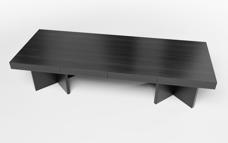 Hand-Crafted ZUMA DESK - Modern Design with a Smoked Eucalyptus Top and Lealpell Leather Base For Sale