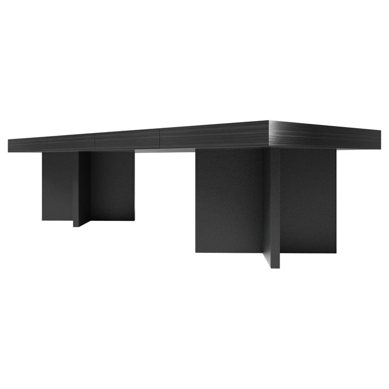 ZUMA DESK - Modern Design with a Smoked Eucalyptus Top and Lealpell Leather Base For Sale