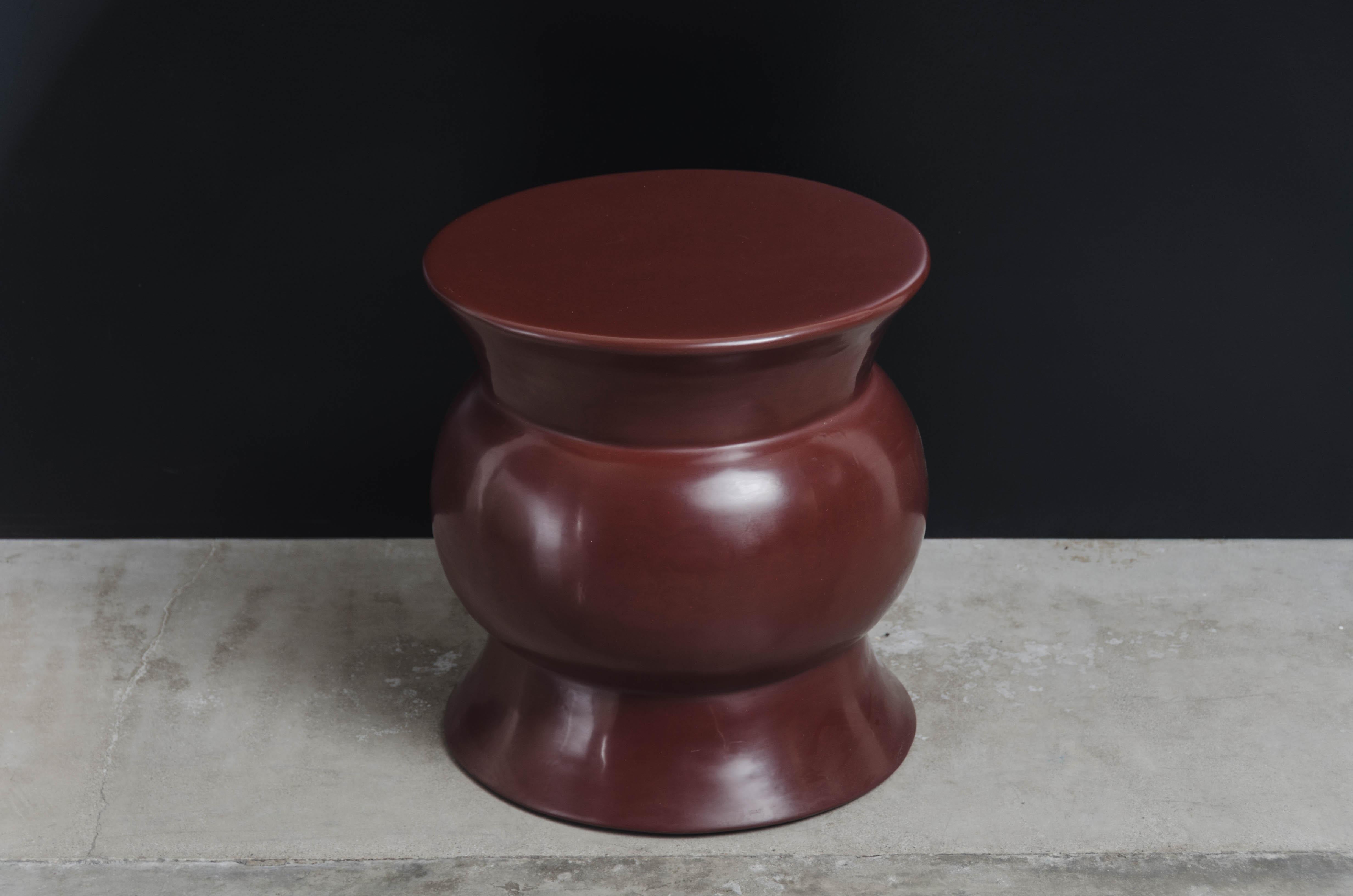 Post-Modern Zun Drumstool, Red Bean Lacquer by Robert Kuo, Handmade, Limited Edition For Sale