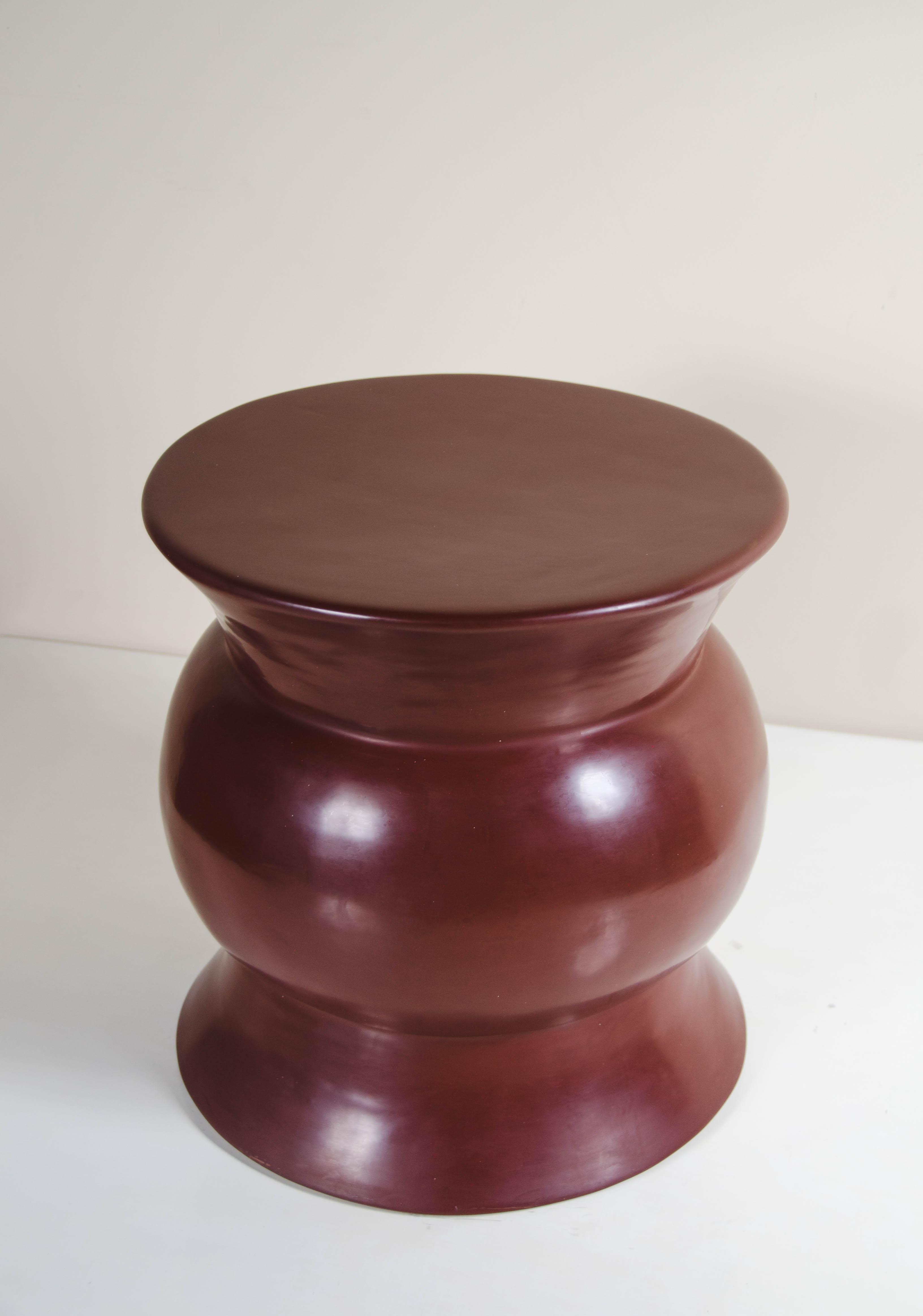 Repoussé Zun Drumstool, Red Bean Lacquer by Robert Kuo, Handmade, Limited Edition For Sale