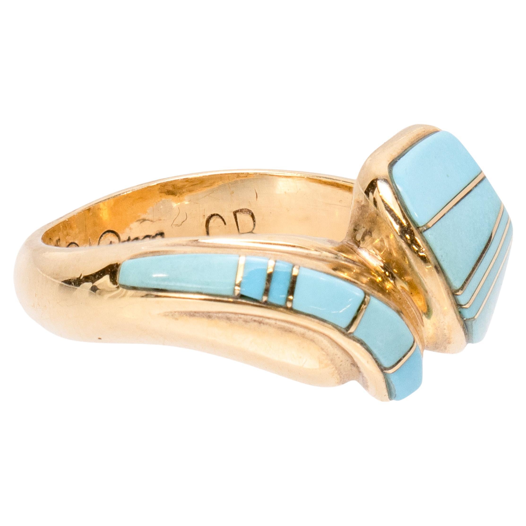 Zuni 14k Gold and Turquoise Ring