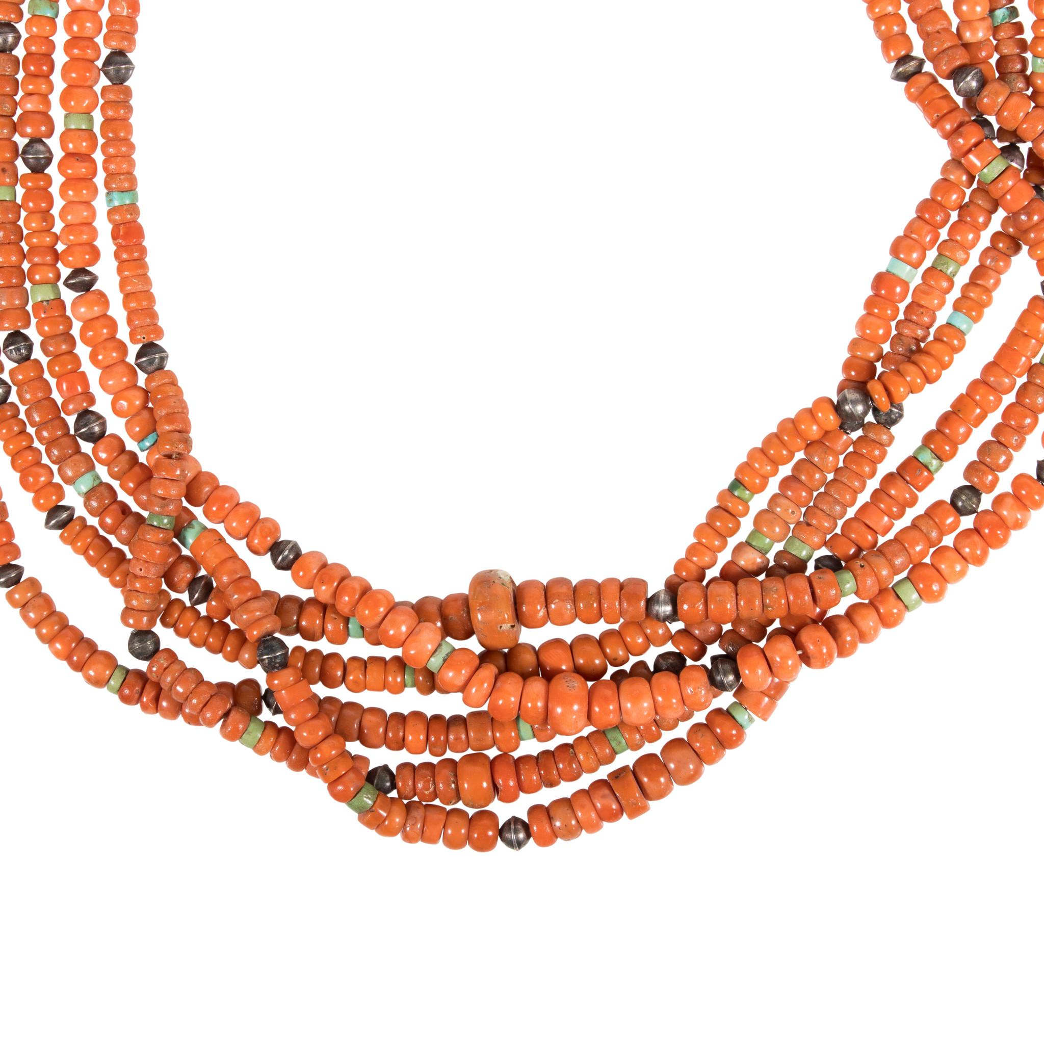 Native American Zuni Beaded Coral Necklace  For Sale