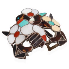 Zuni Bobby & Corraine Shack Sterling Silver Multi-Stone Hummingbird Inlay Cuff