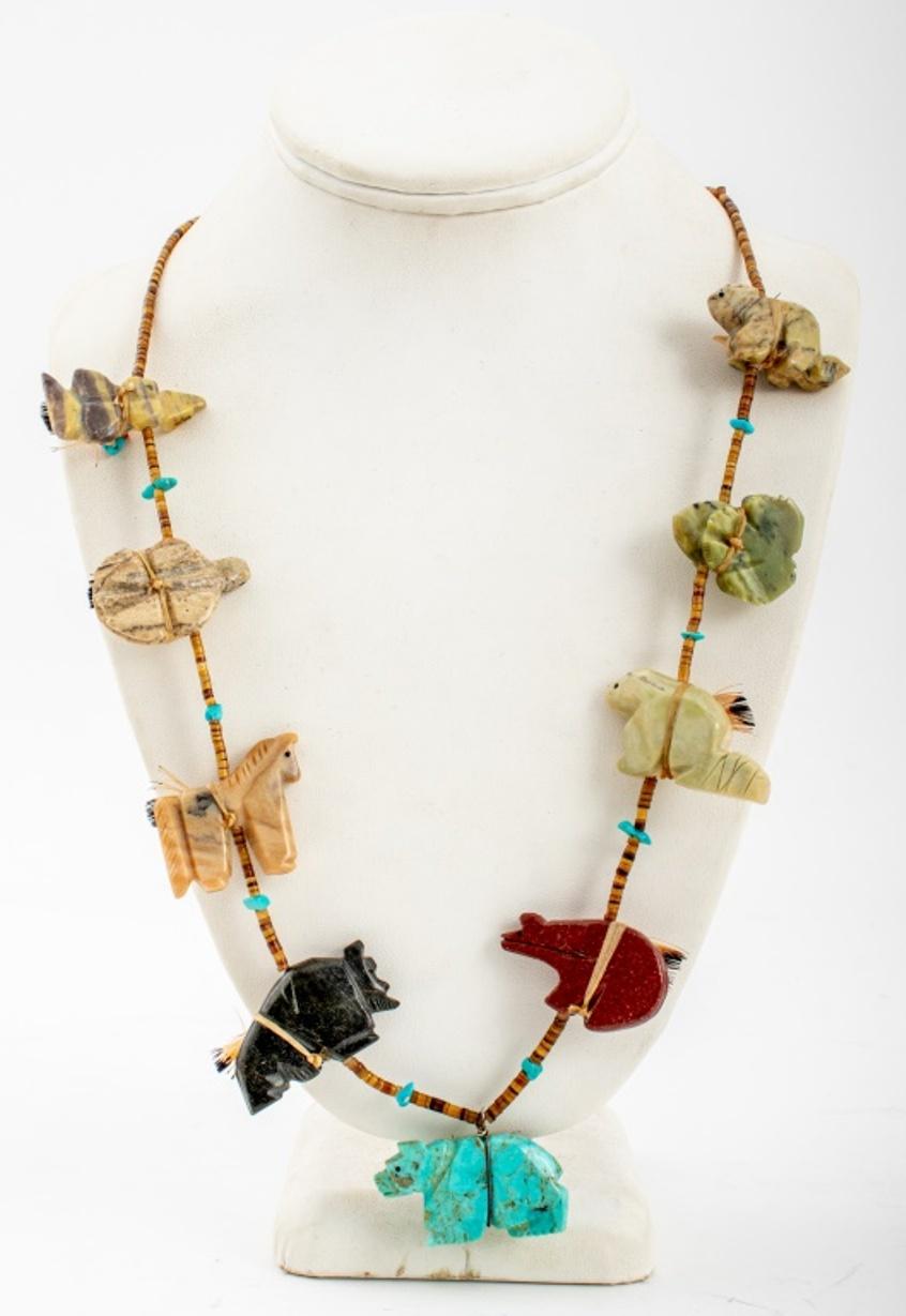 Multi-gemstone Zuni Carved Stone Heishi Necklace & Fetishes