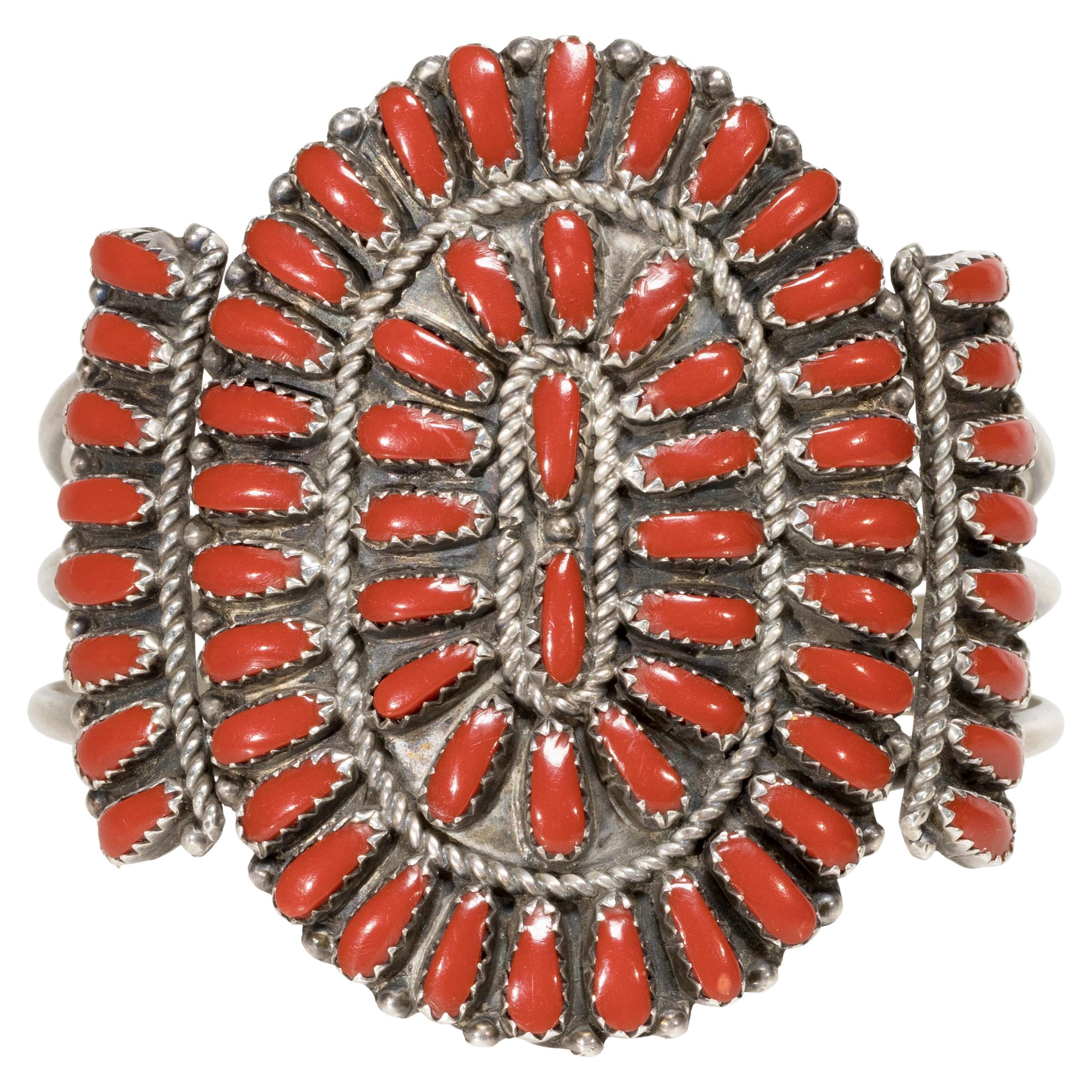 Zuni Coral and Sterling Bracelet