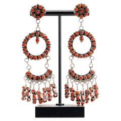 Zuni Coral and Sterling Earrings