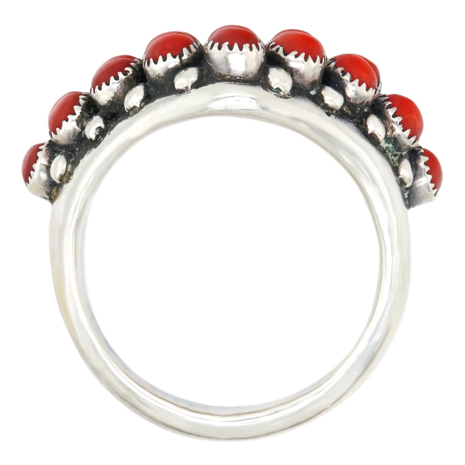Zuni Coral and Sterling Ring 3