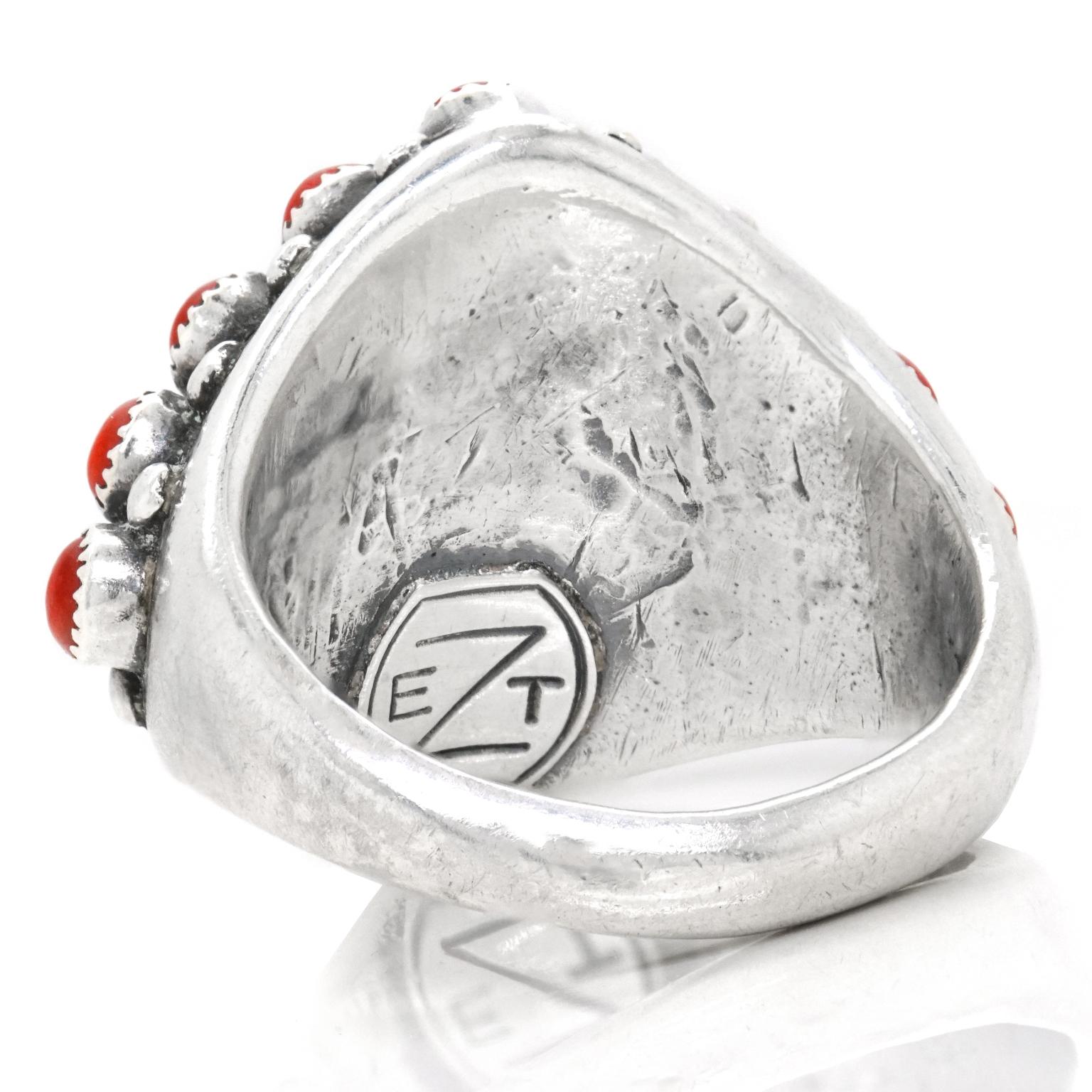 Women's or Men's Zuni Coral and Sterling Ring
