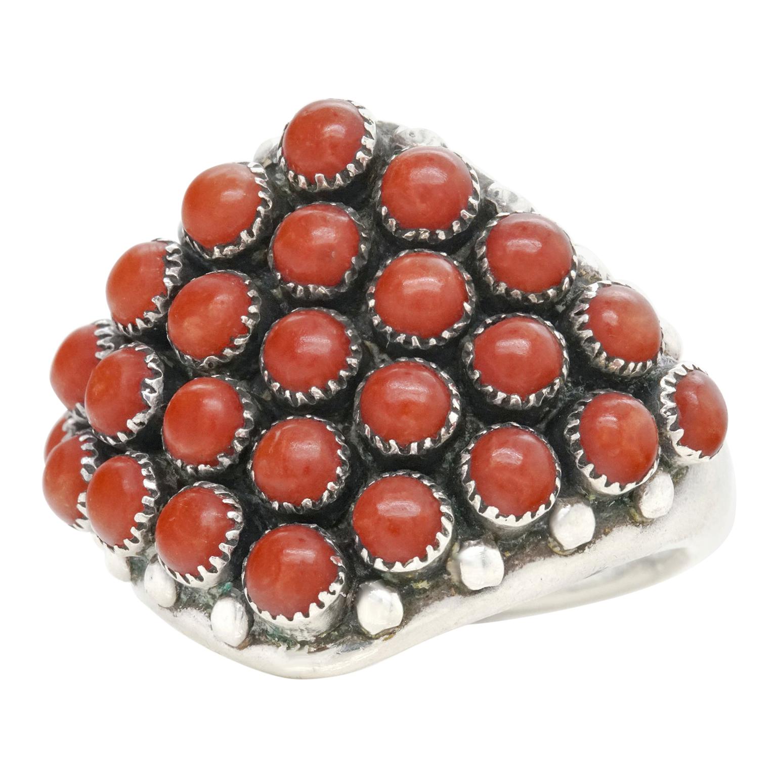 Zuni Coral and Sterling Ring