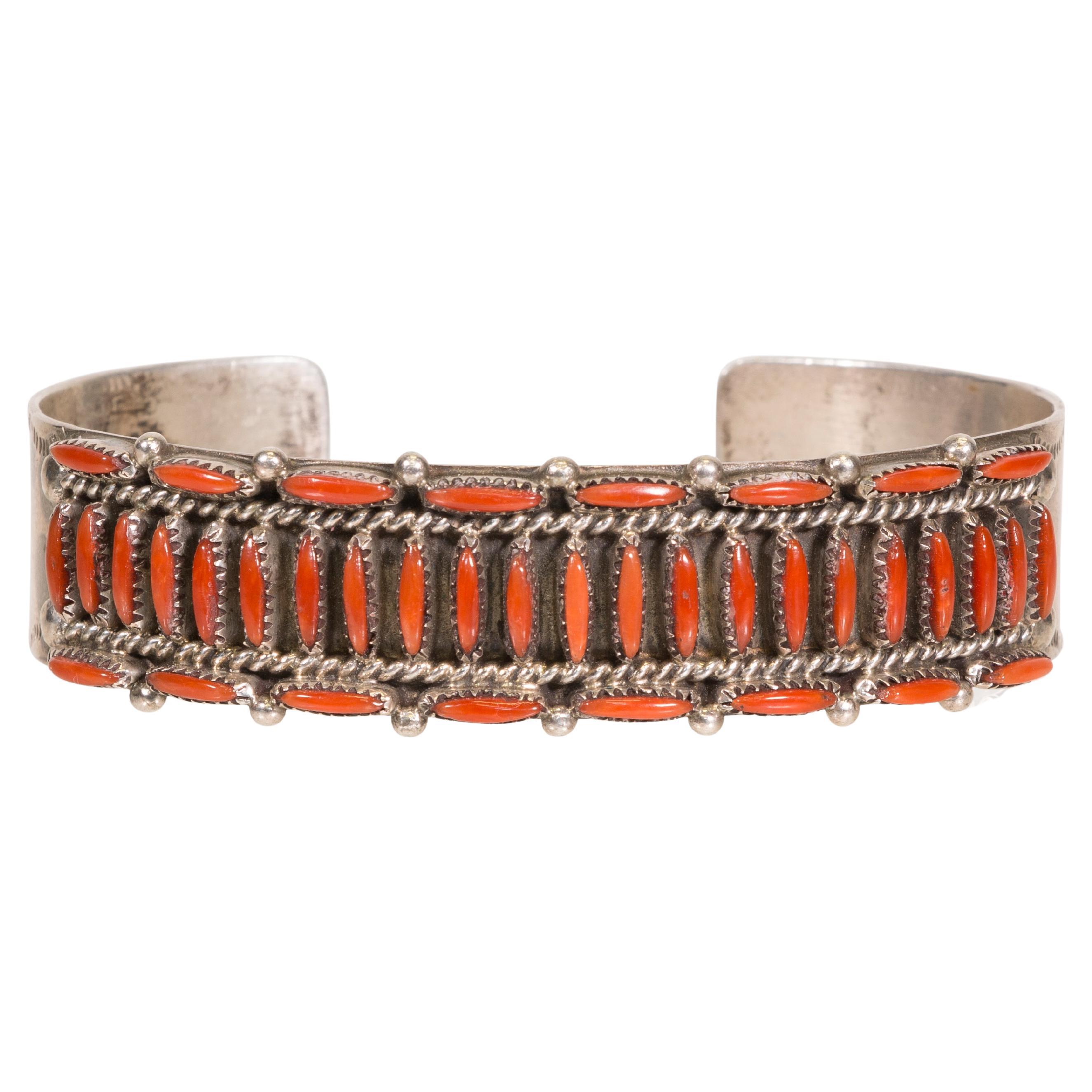 Zuni Coral Needlepoint Bracelet For Sale