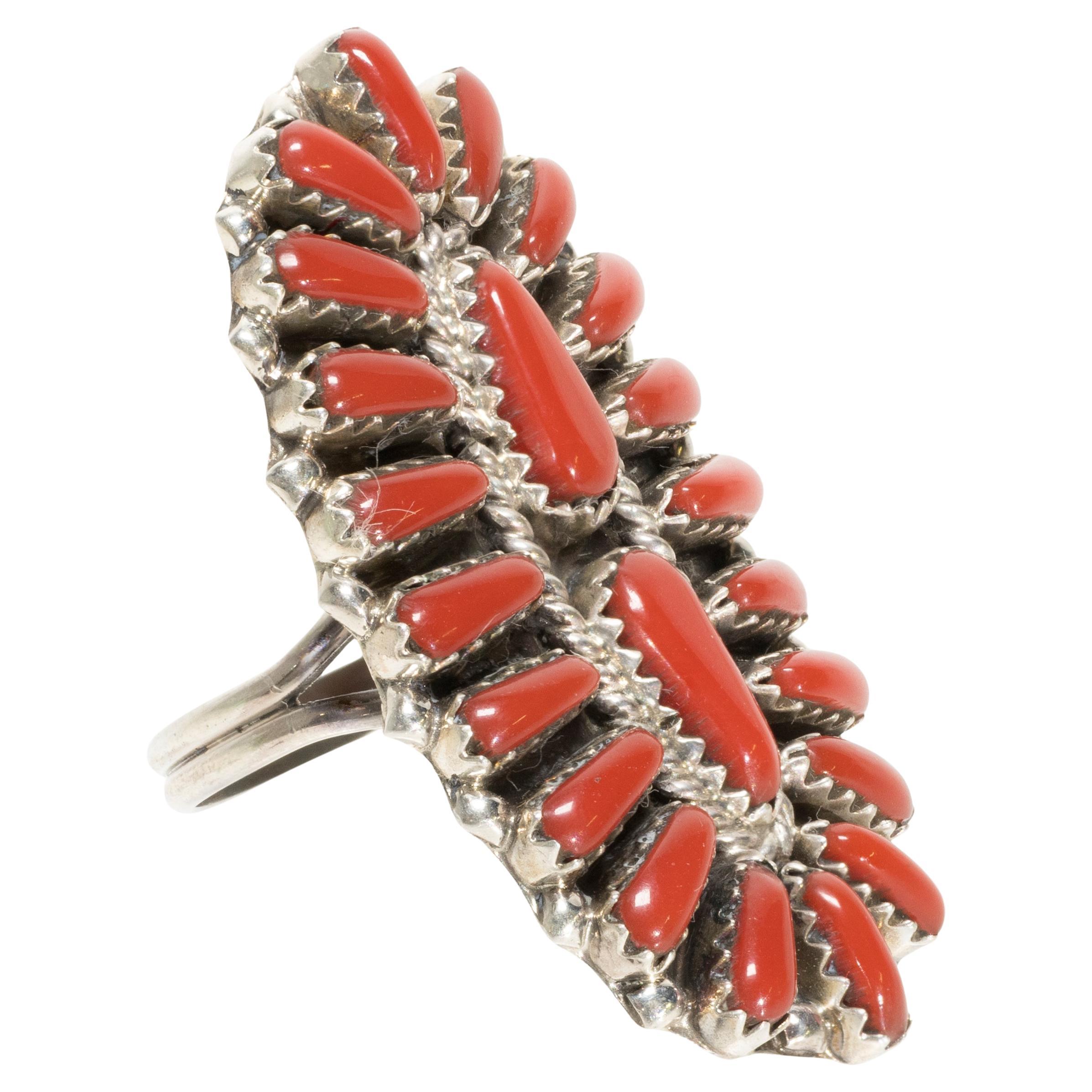 Zuni Koralle Petit Point Ring im Angebot
