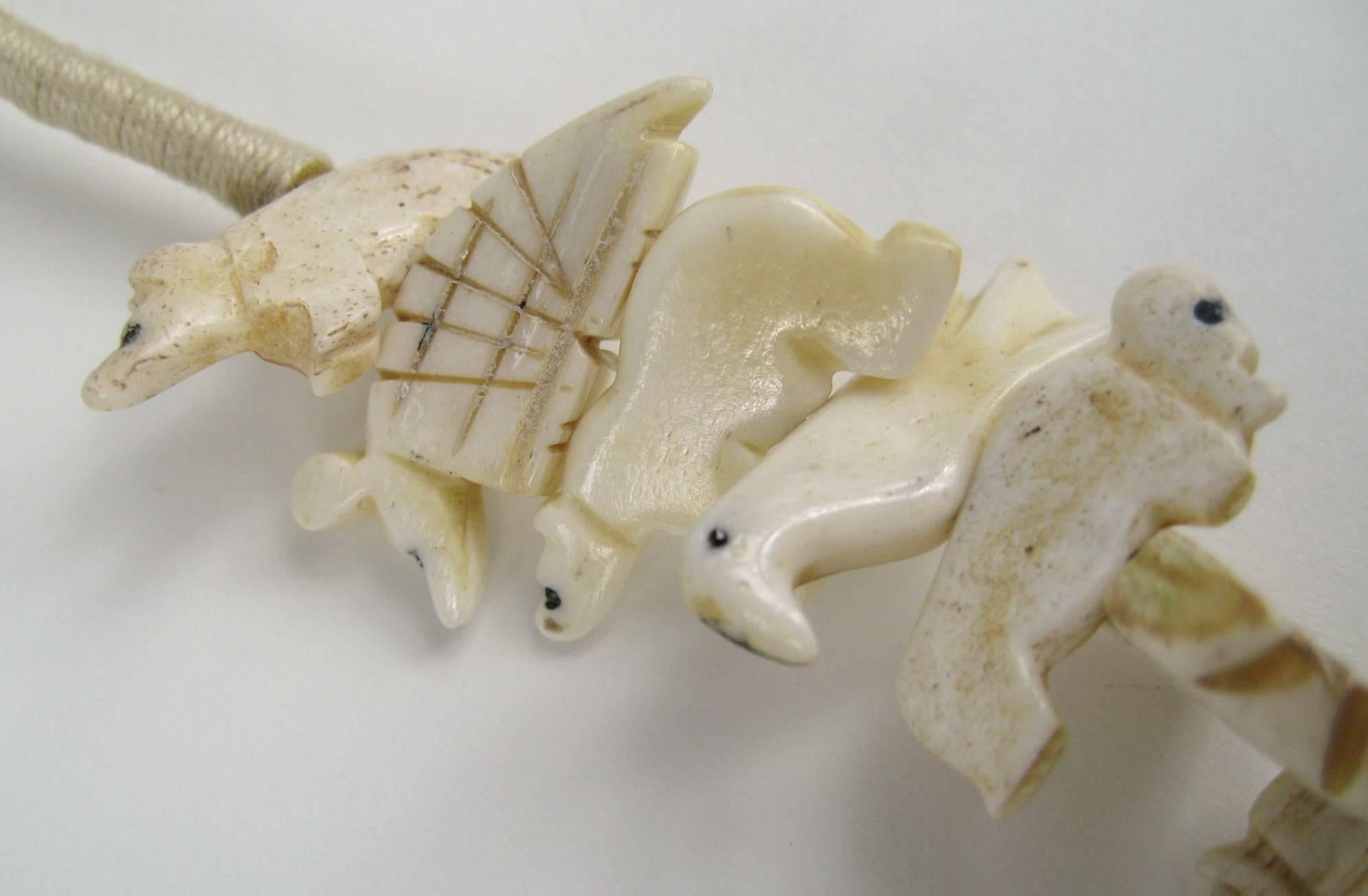  Zuni Fetish 44 Multi animal Bone Leaf Necklace Hand Carved  In Good Condition For Sale In Wallkill, NY