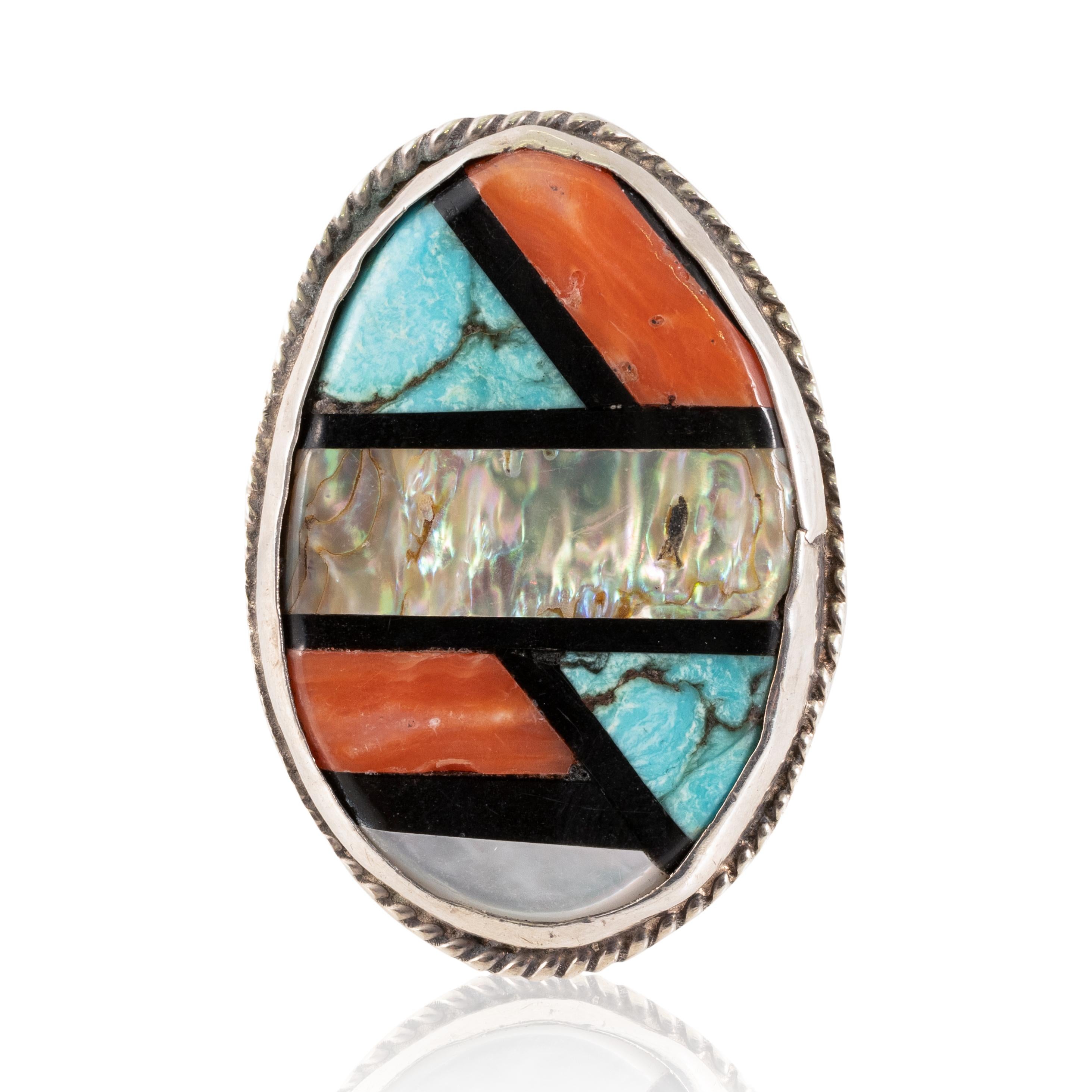 Zuni Geometric Ring In Good Condition For Sale In Coeur d Alene, ID