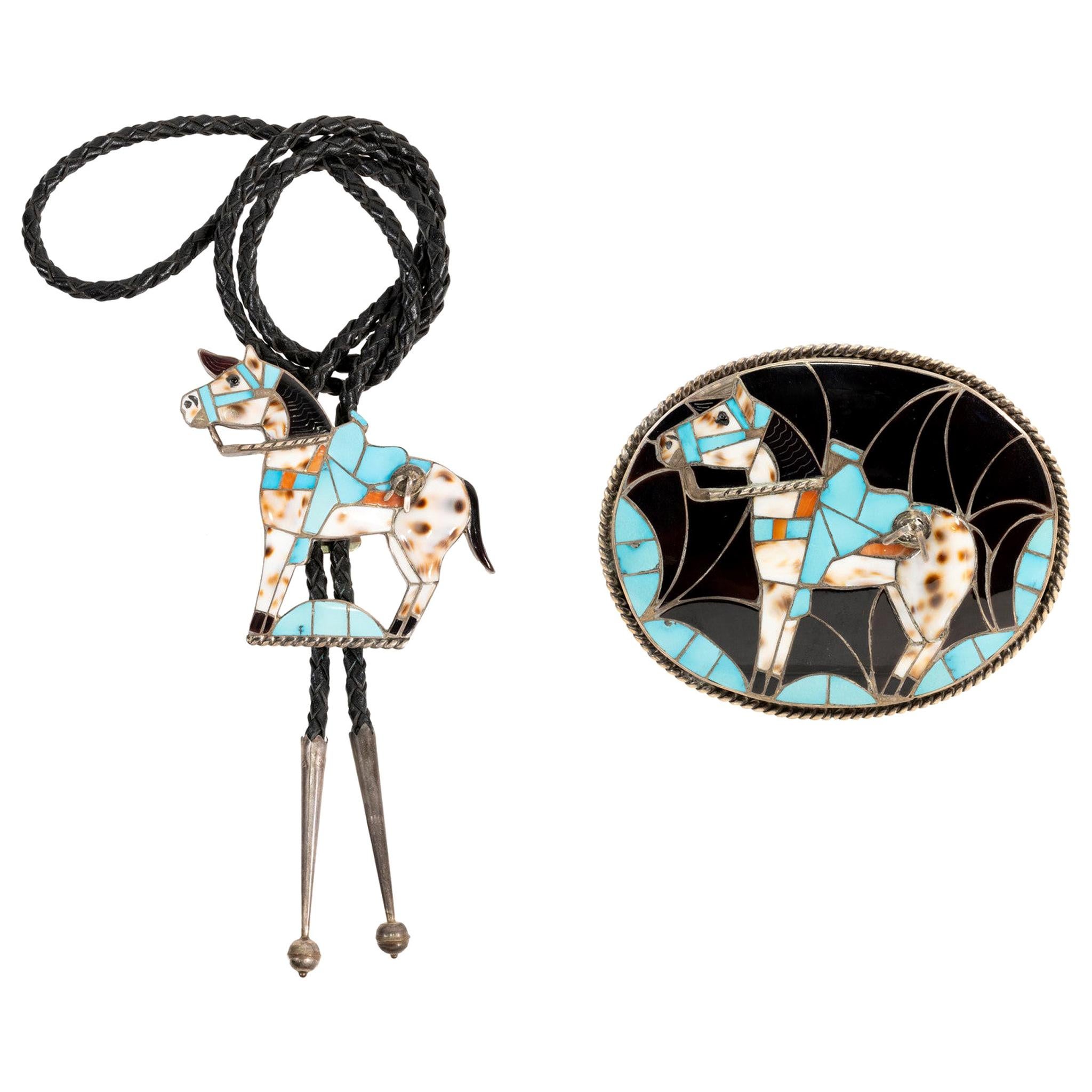 Zuni Horse Bolo and Buckle Set by Helen Lincoln
