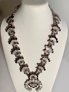 Zuni Indian Sterling Squash Necklace and Earrings