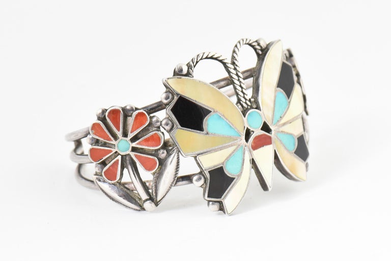 Zuni Inlaid Butterfly Squash Blossom Necklace and Bracelet by Rosita Wallace at 1stDibs zuni