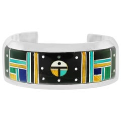 Zuni Inlaid Night Sky Cuff Sterling Bracelet