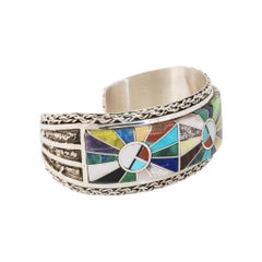 Zuni Inlaid Stones and Sterling Silver Bracelet