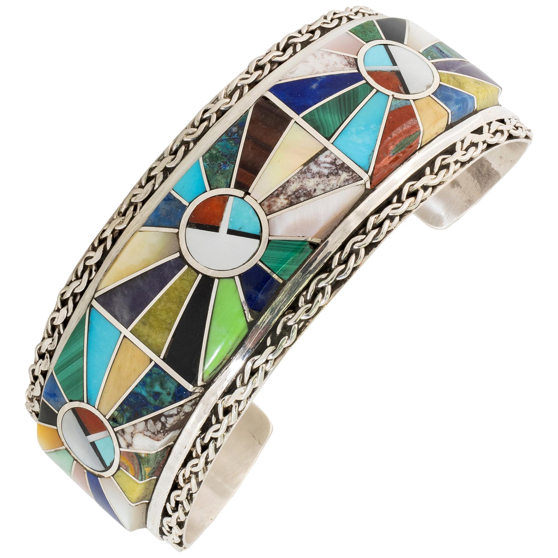 Zuni Inlaid Stones and Sterling Silver Bracelet