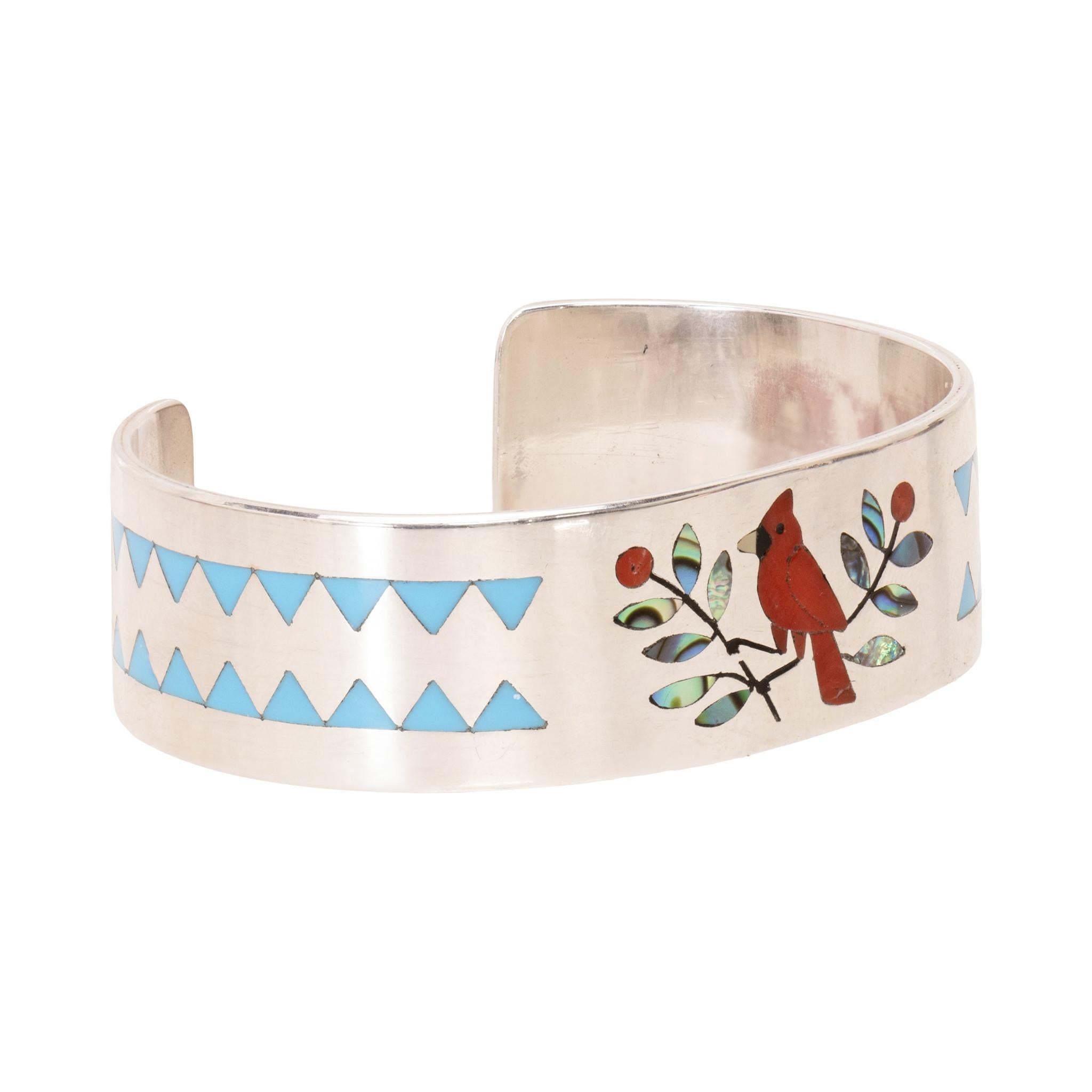 Old Mine Cut Zuni Inlay Cardinal Bracelet For Sale