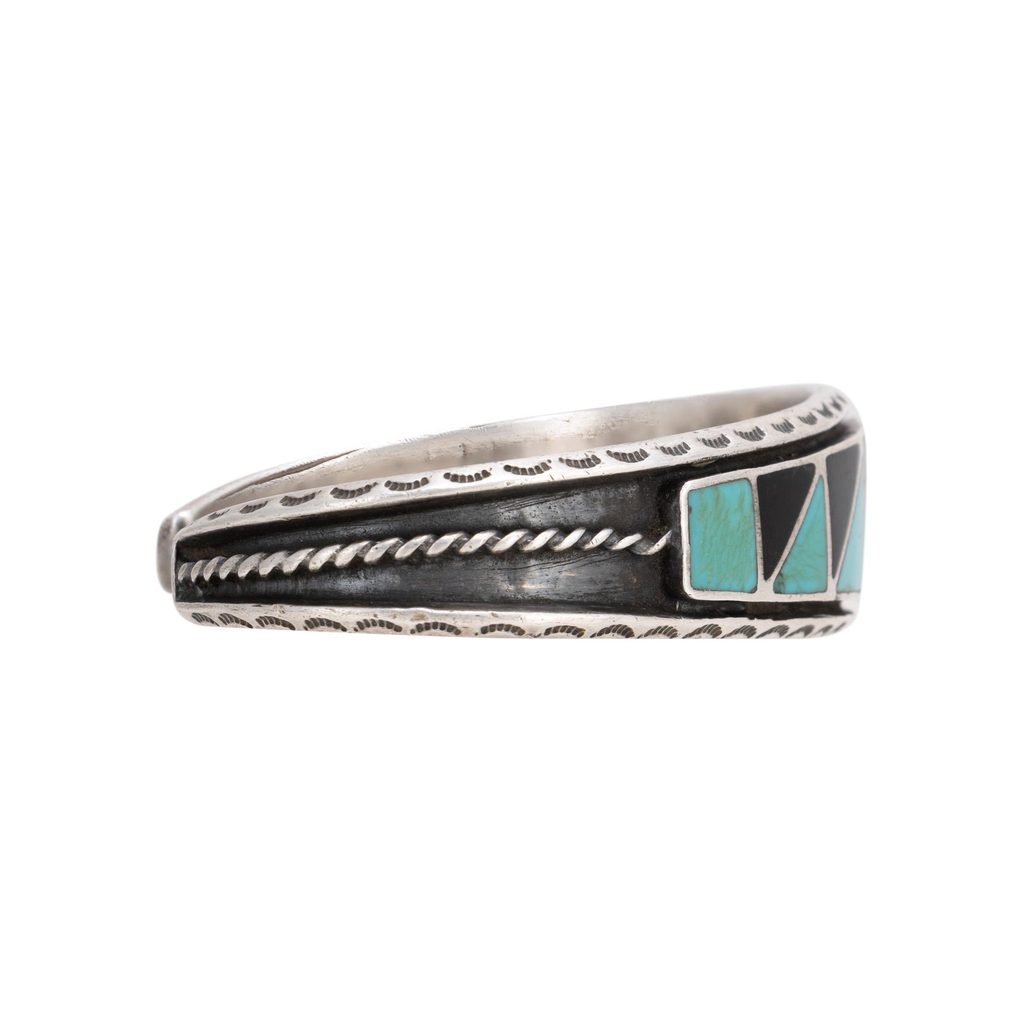 Nativo americano Bracciale in argento sterling con intarsio di Zuni in vendita
