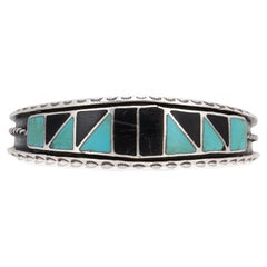 Zuni Inlay Sterling Silver Cuff Bracelet