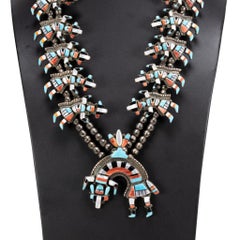 Zuni Inlay Yei Dancer Multi-Stone and Sterling Silver Necklace