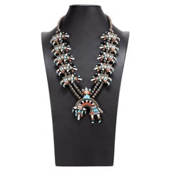 Zuni Inlay Yei Dancer Multi-Stone and Sterling Silver Necklace
