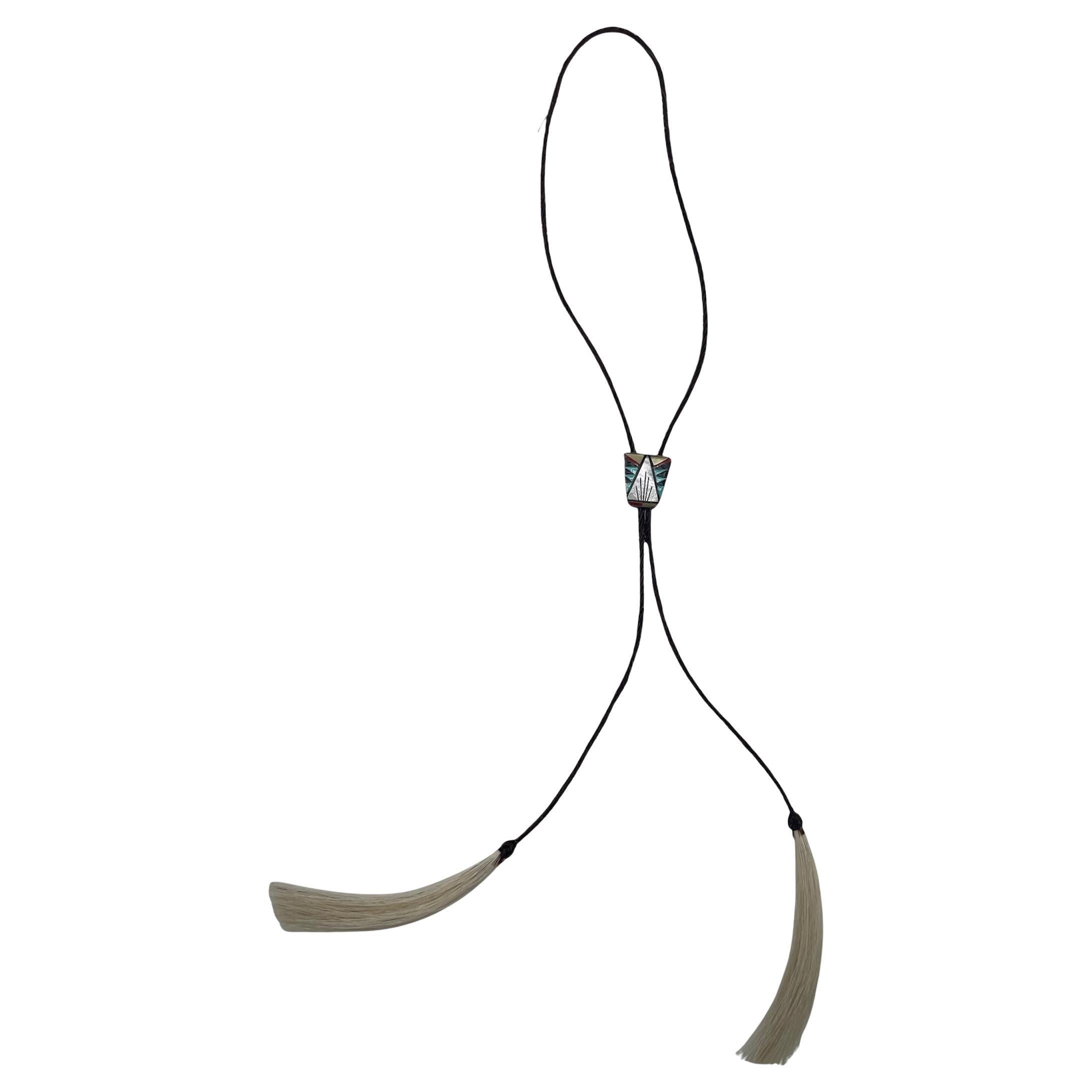 Zuni John & Rosalie Bowannie Stone and Shell Inlay Bolo Tie For Sale