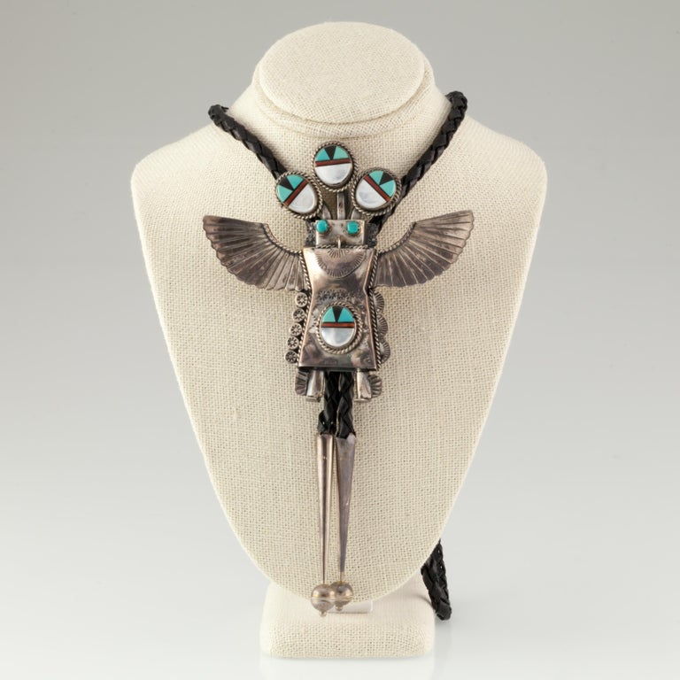 Zuni Kachina Sterling Silver and Turquoise Inlay Handcrafted Leather ...
