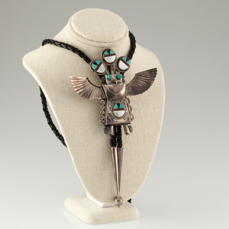 Zuni Kachina Sterling Silver and Turquoise Inlay Handcrafted Leather ...