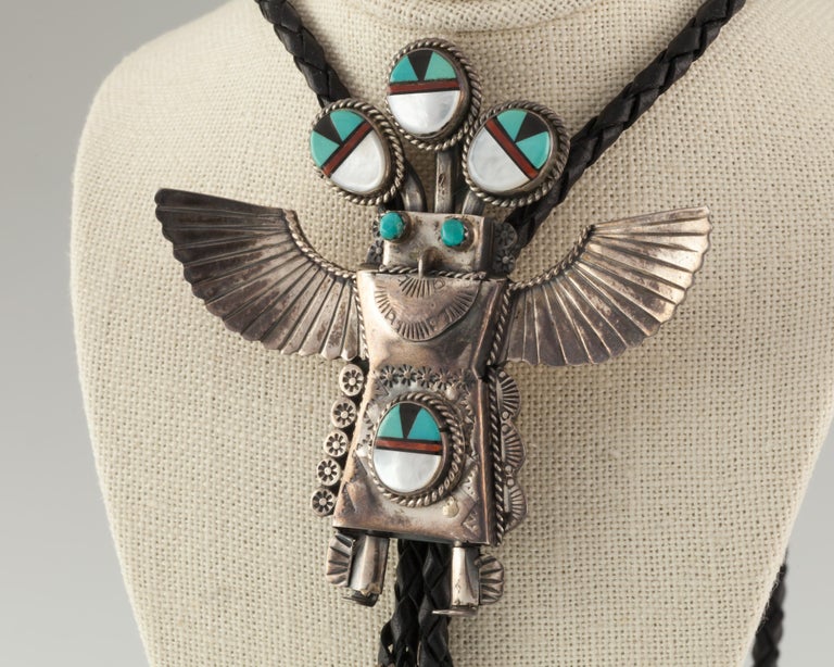 Zuni Kachina Sterling Silver and Turquoise Inlay Handcrafted Leather ...