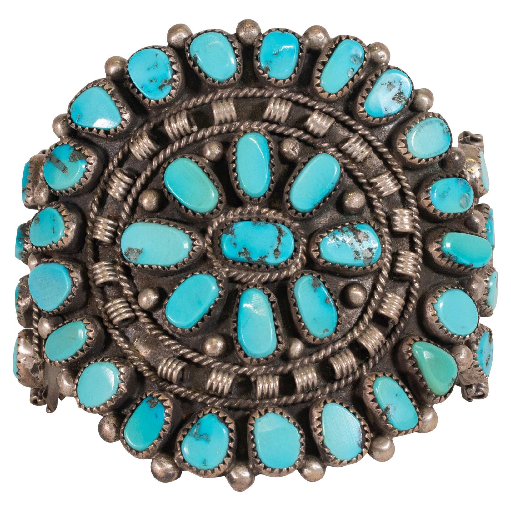 Zuni Kingman Turquoise Cluster Cuff Bracelet