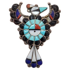 Zuni Larry & Faye Lonjose Sterling Silber Multi-Stone Inlay Thunderbird Brosche