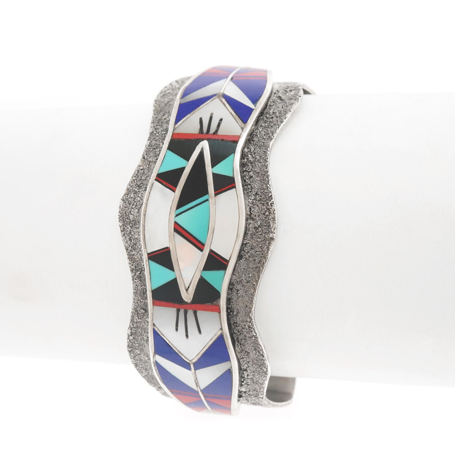 Zuni Modernist Inlaid Stone Cuff Bracelet 3