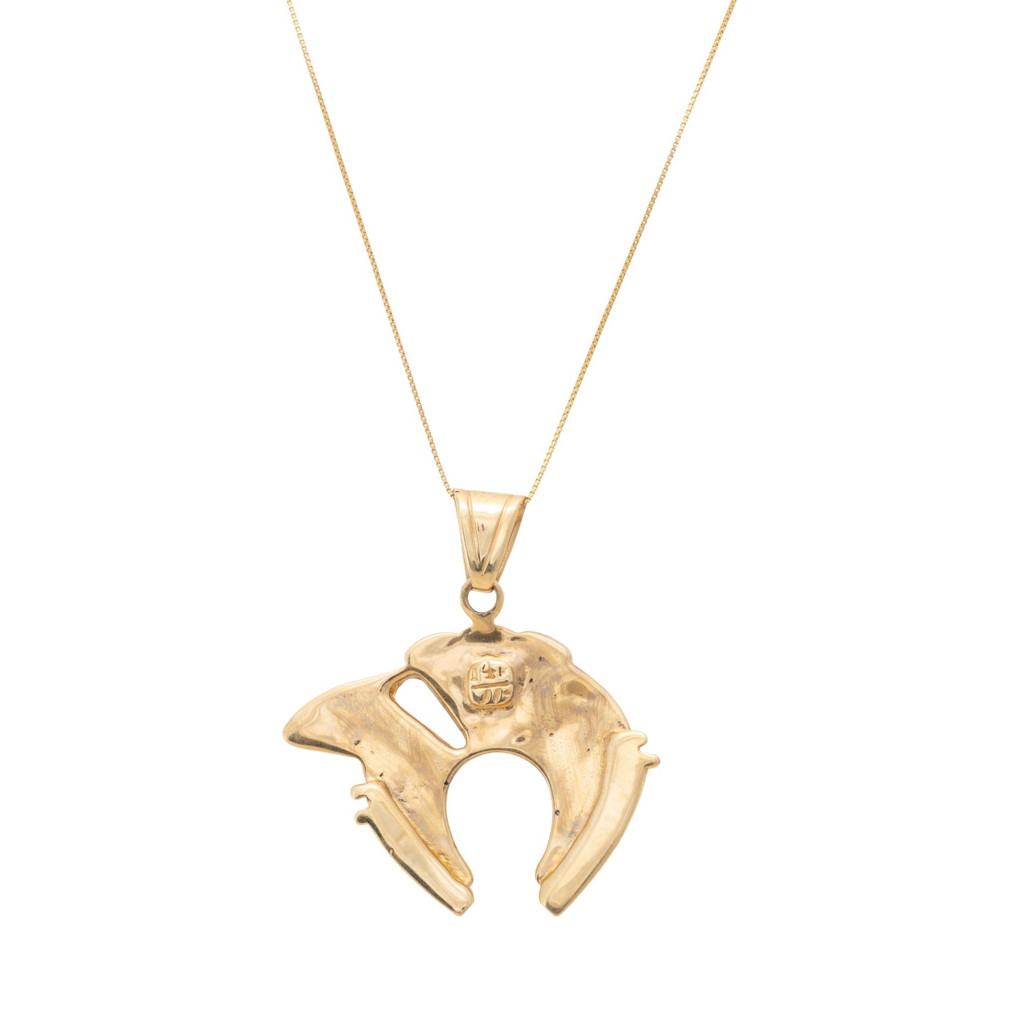 Women's or Men's Zuni Multi-Stone Inlay and 14k Gold Pendant Necklace For Sale