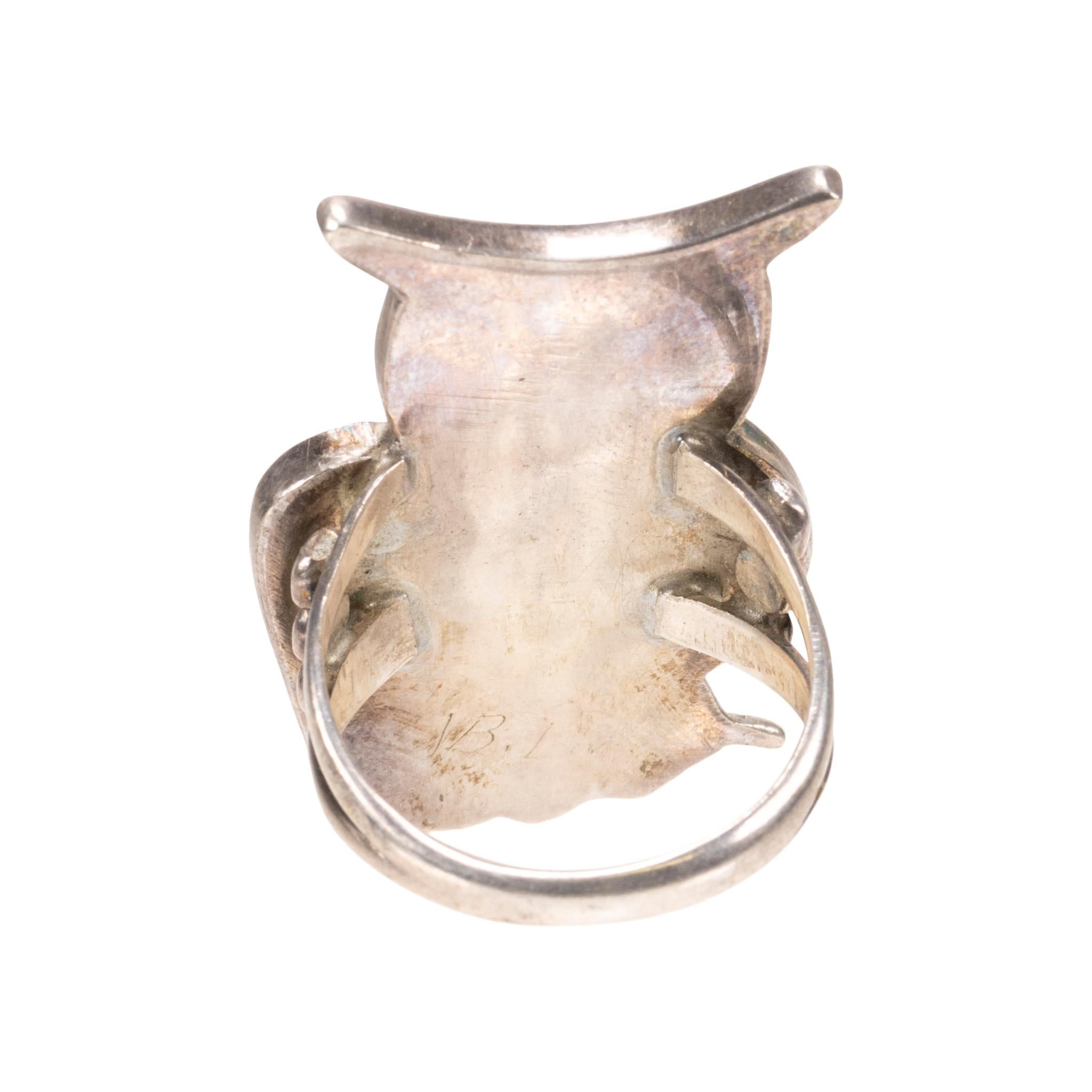 Zuni Multi-Stone Owl Inlay Necklace, Bracelet, and Ring Set For Sale 4