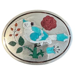Boucle de ceinture Zuni amérindienne incrustée de corail et de turquoise