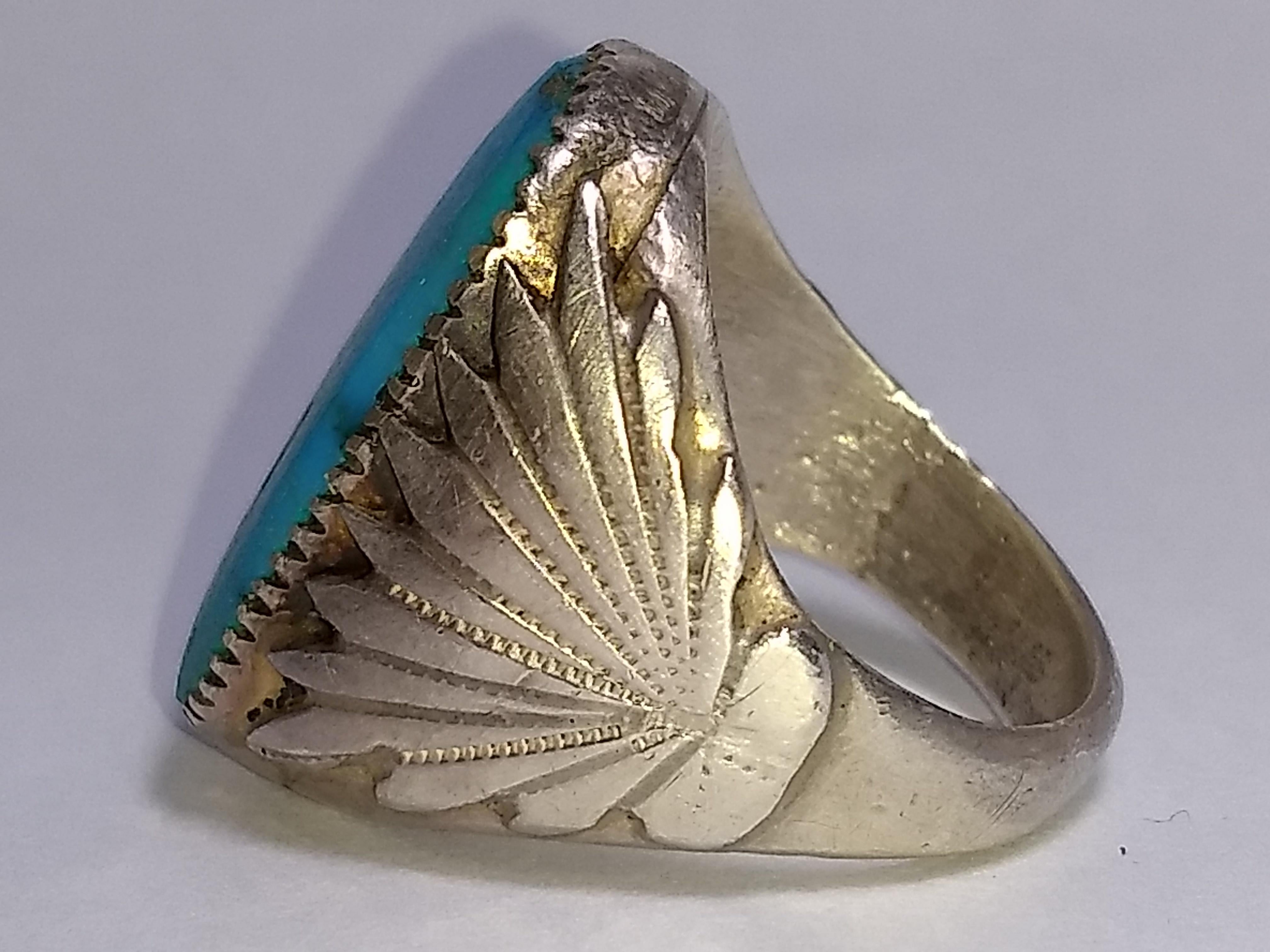 Zuni Native American Sterling Turquoise Statement Ring Robert and Bernice Leekya In Good Condition For Sale In New York, NY