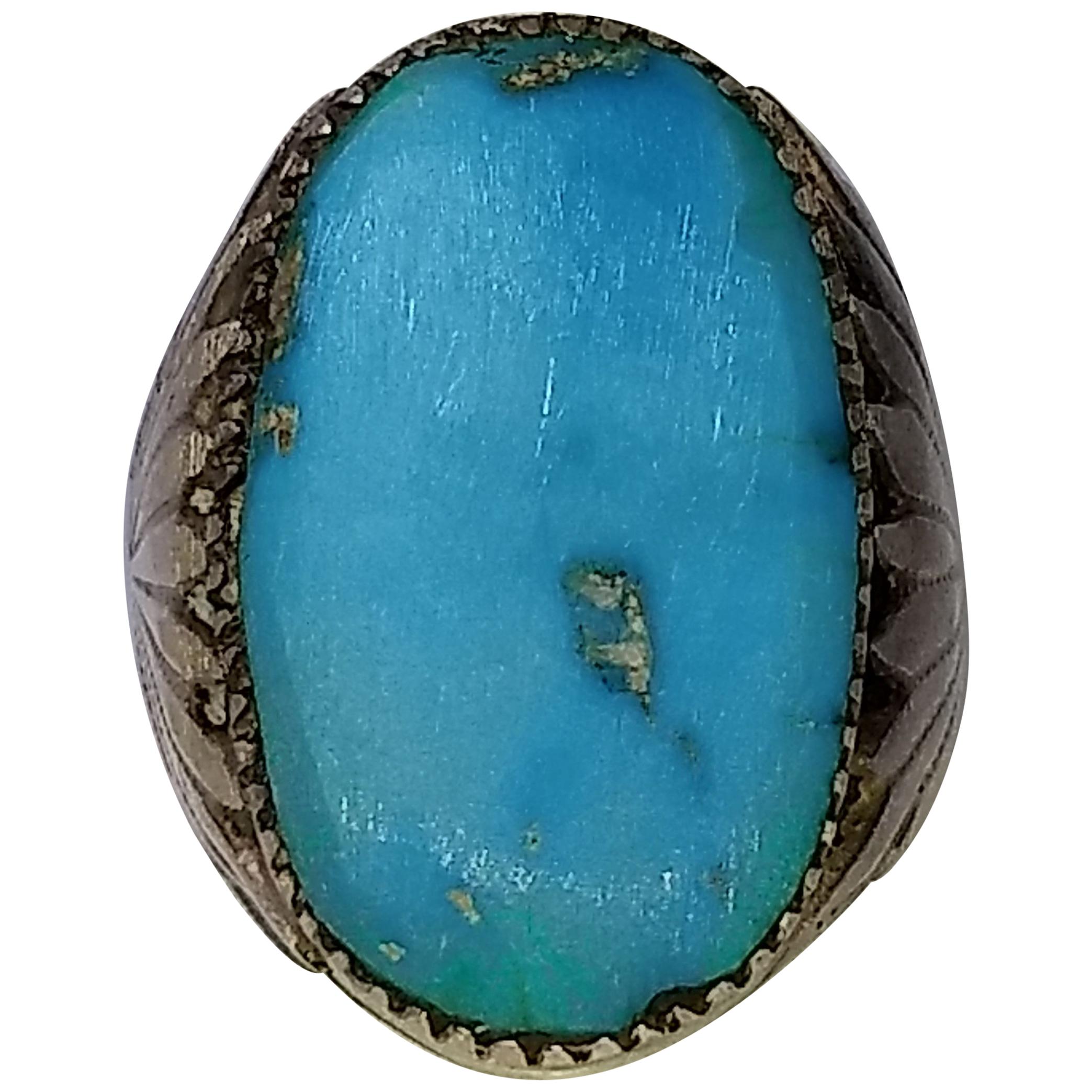 Zuni Native American Sterling Turquoise Statement Ring Robert and Bernice Leekya For Sale